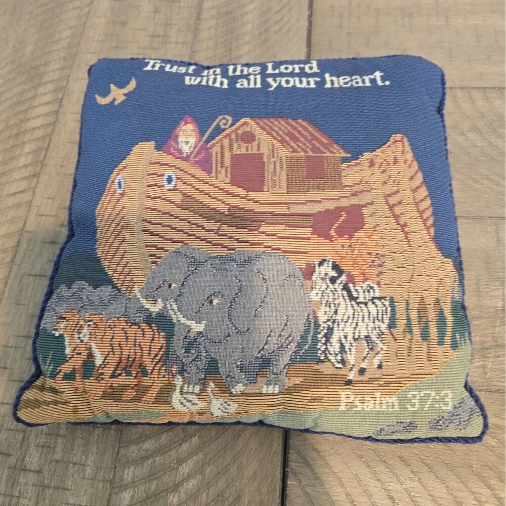 Vtg Noahs Ark Throw Pillow 12